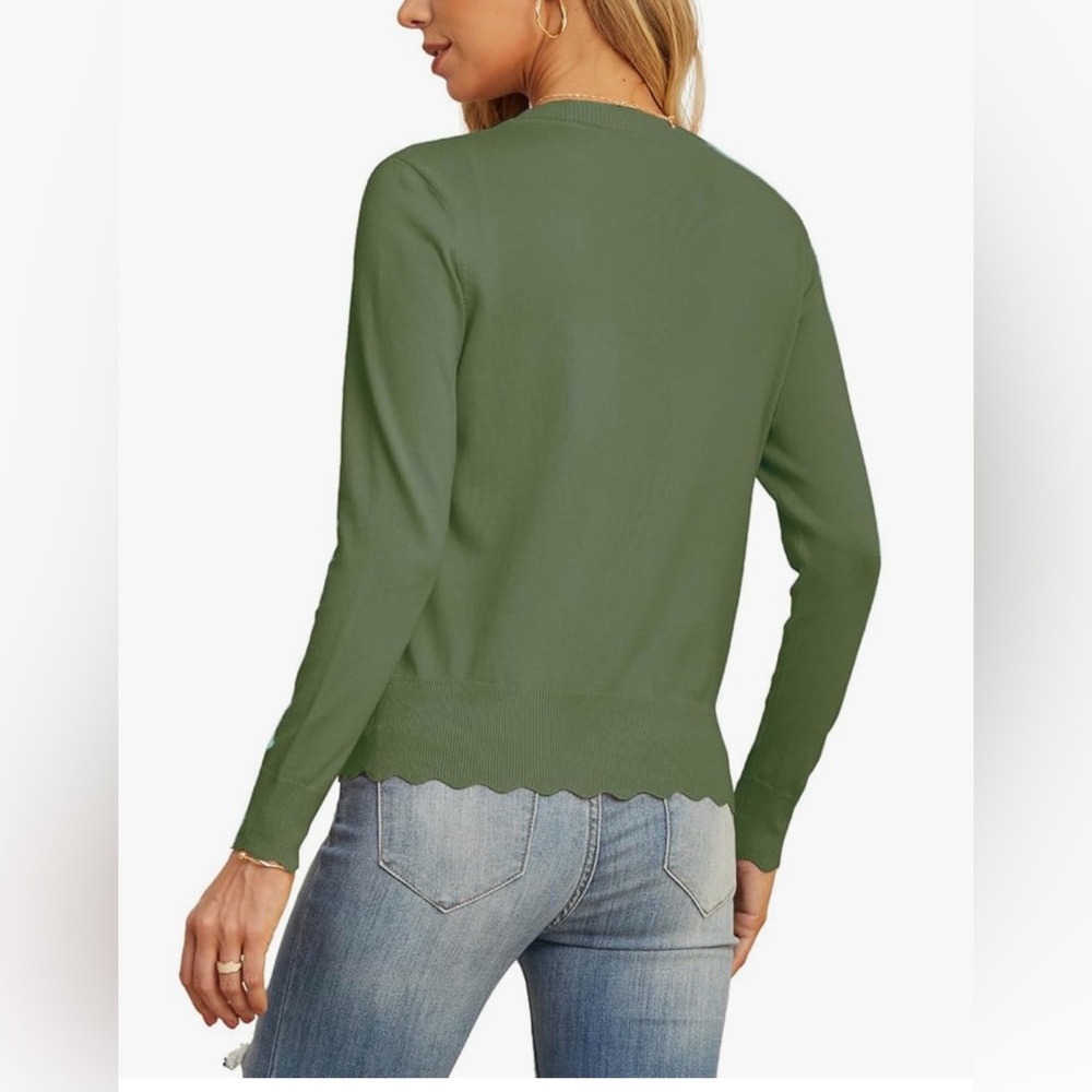 Green Scalloped Edge Cardigan - Picture 3 of 8